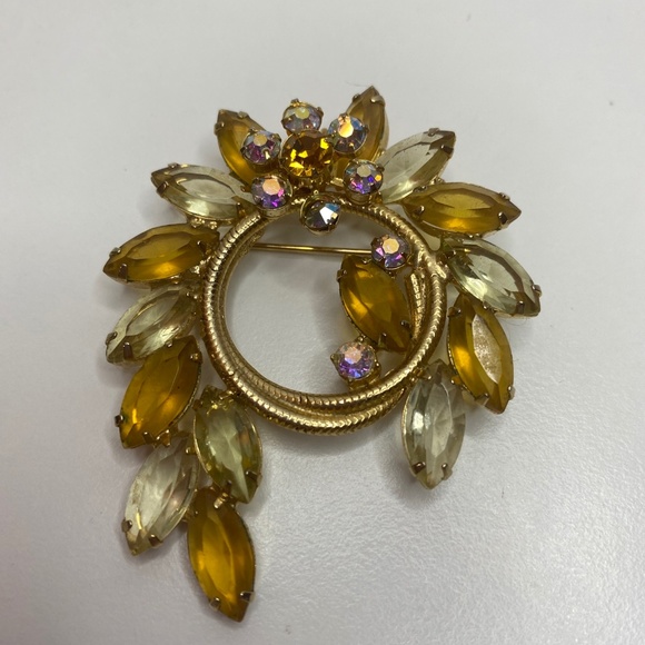 Large Vintage Juliana Rhinestone Crystal Open Back Brooch Pin Yellow - Picture 1 of 7